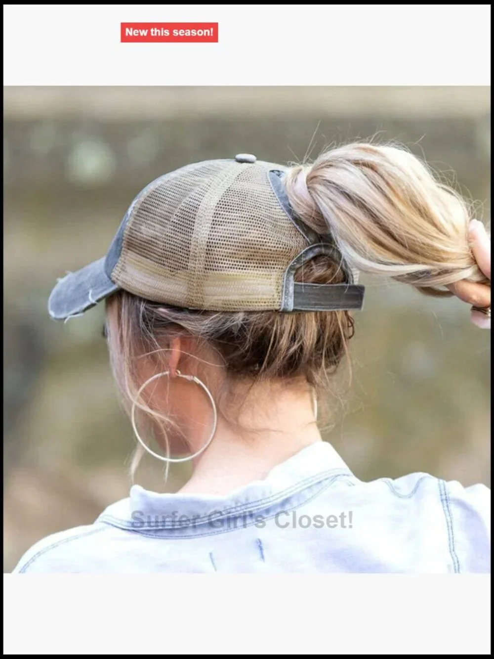 Distressed Ponytail Baseball Cap with Mesh Back for Women